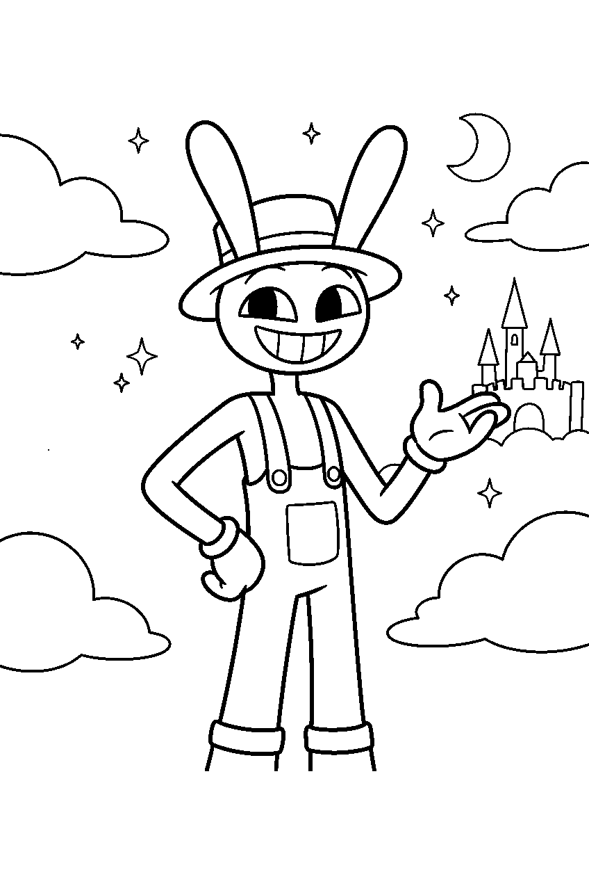 jax from amazing digital circus in cloud kingdom line art