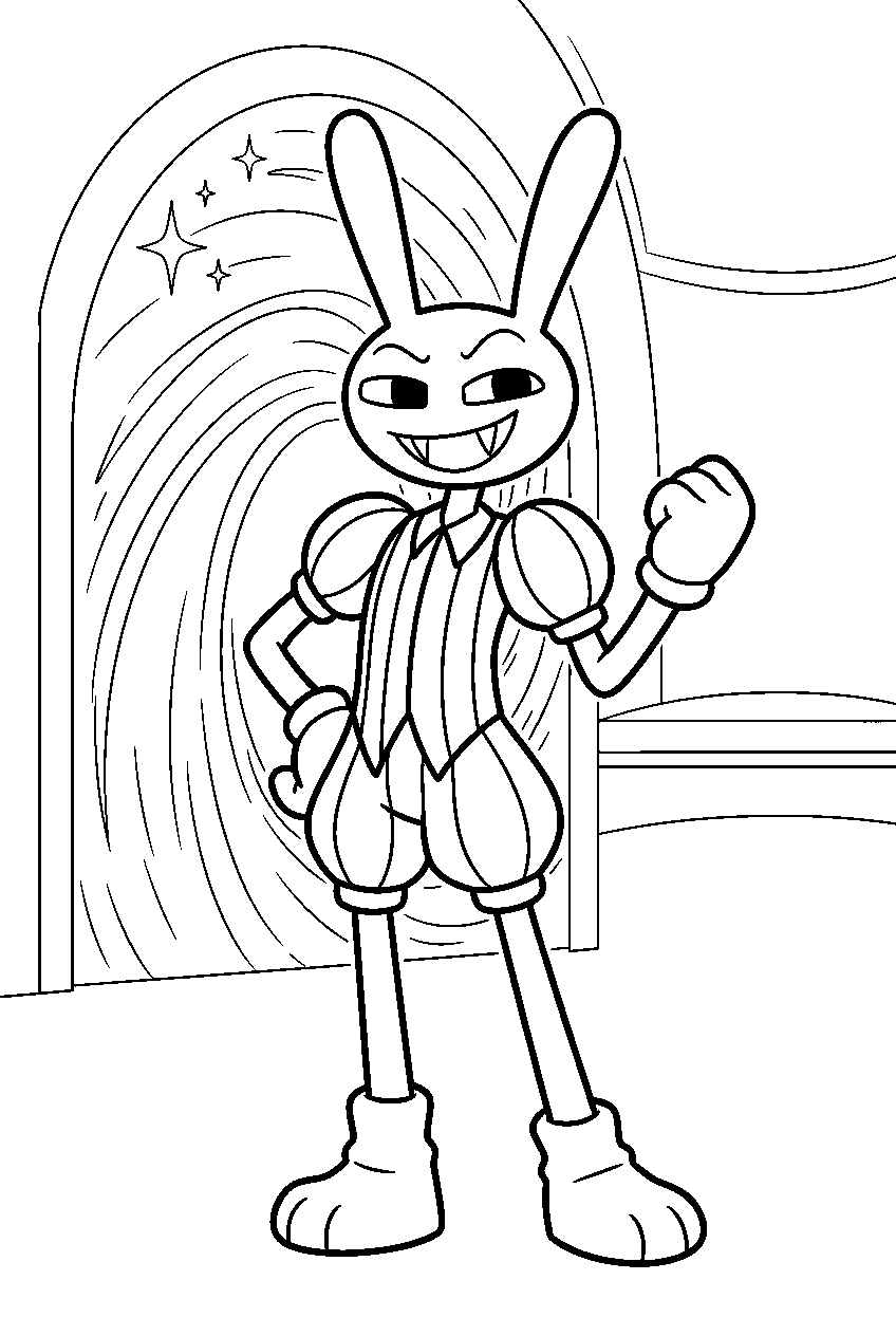 jax from amazing digital circus in portal chamber line art