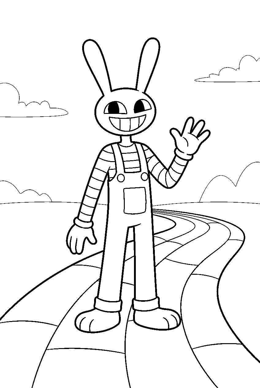 jax from amazing digital circus in rainbow pathway line art
