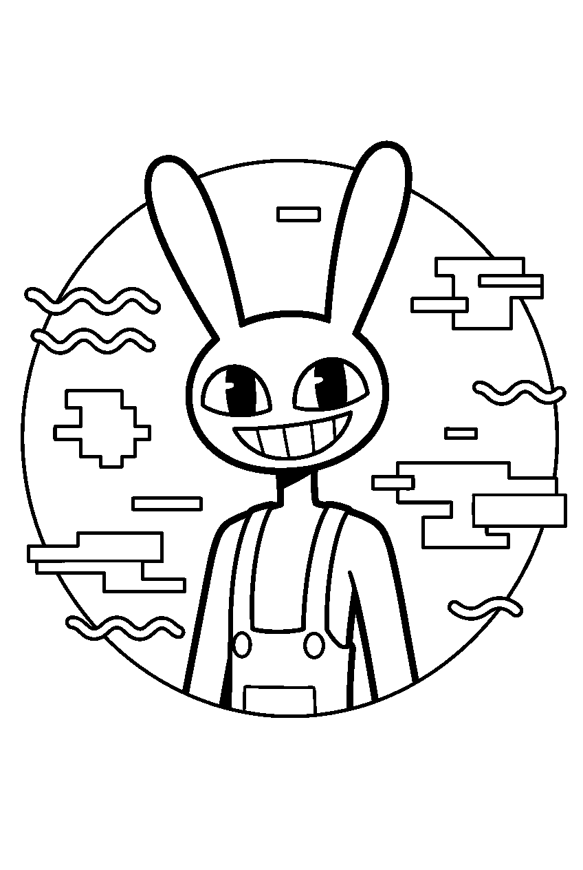 jax from the amazing digital circus in glitch zone line art