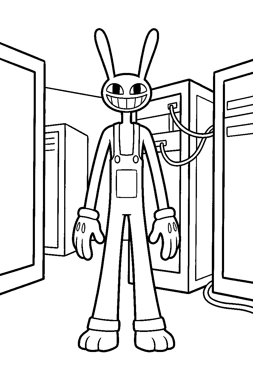 jax from the amazing digital circus in server room line art