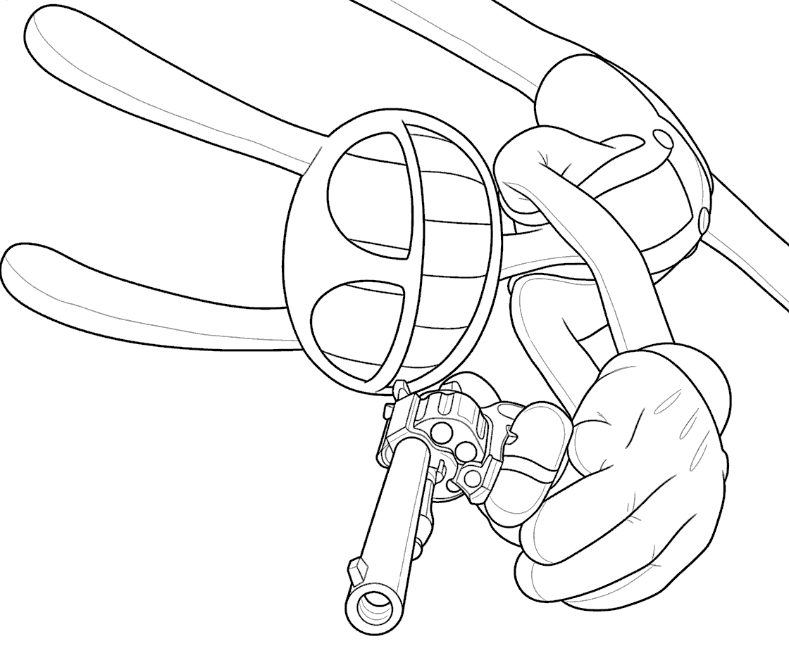jax holding a revolver the amazing digital circus line art