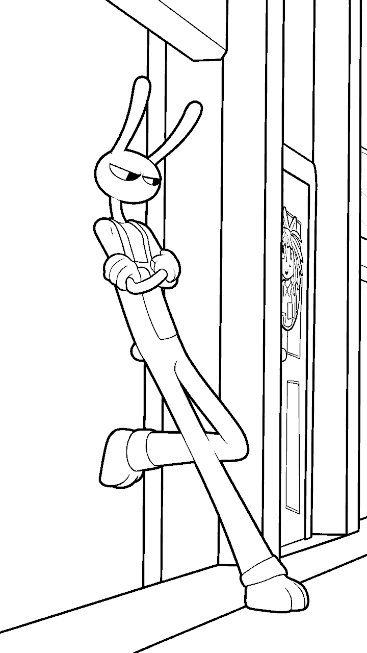 jax leaning against wall the amazing digital circus line art