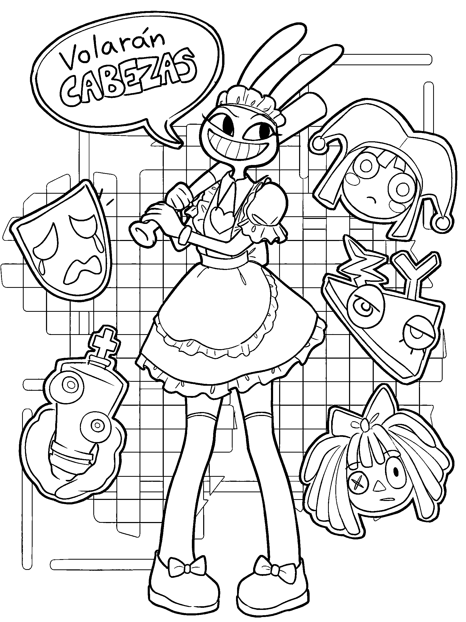 jax maid and friends the amazing digital circus line art