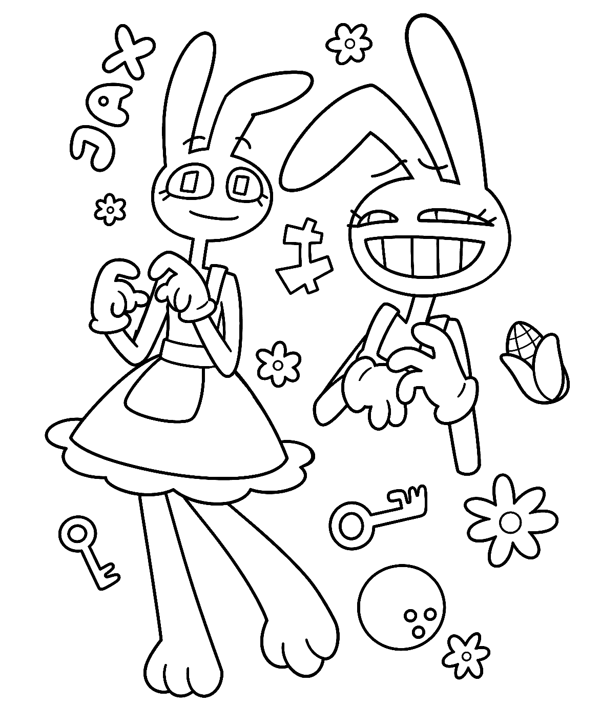jax maid dress outfit with cute floating flowers tadc the amazing digital circus line art for kids and adults