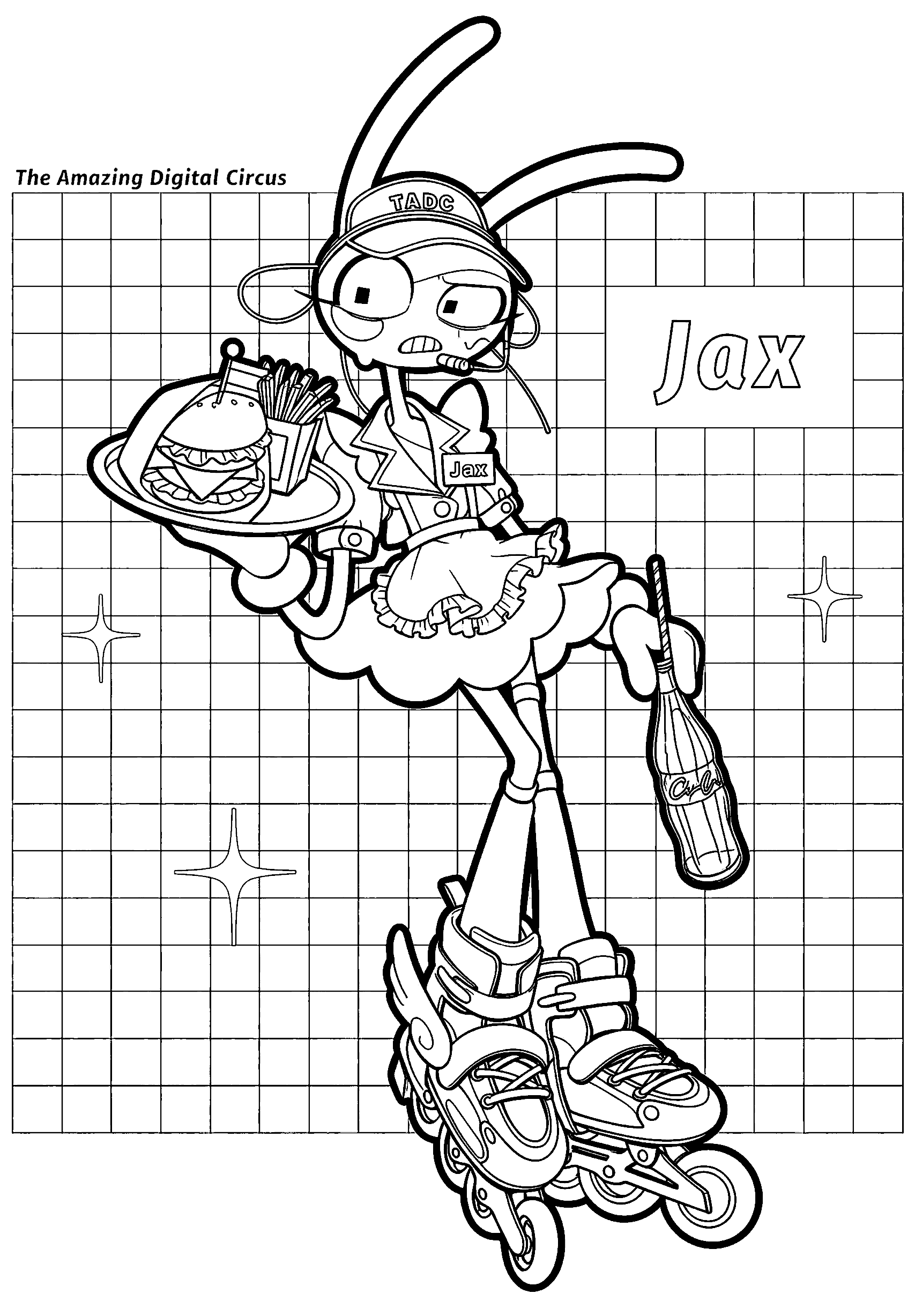 jax on roller skates delivering fast food the amazing digital circus line art