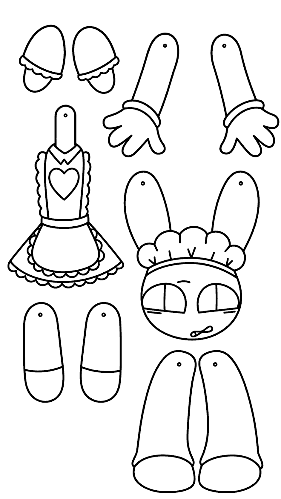 jax paper doll dress up activity craft tadc the amazing digital circus line art for kids