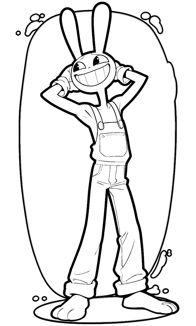 jax posing with hands behind head the amazing digital circus line art