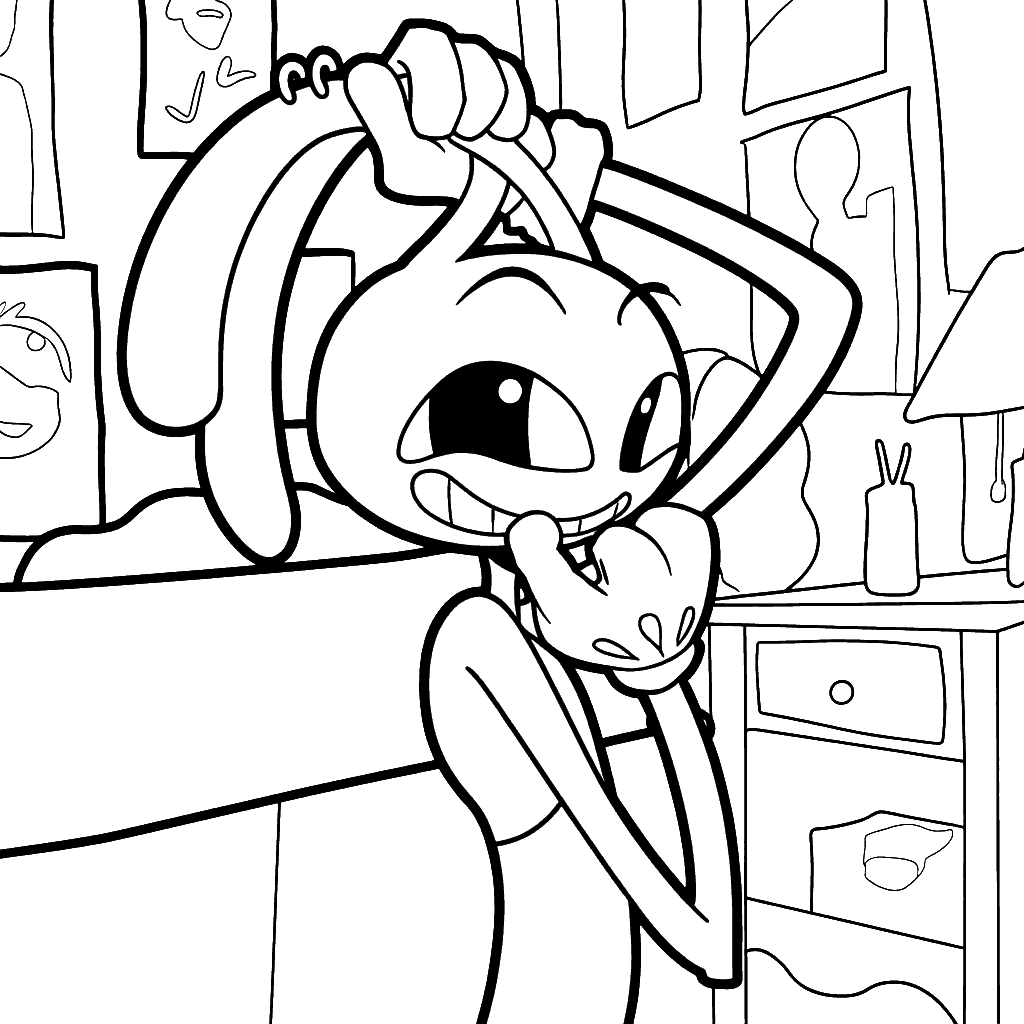 jax pulling ears in bedroom the amazing digital circus line art