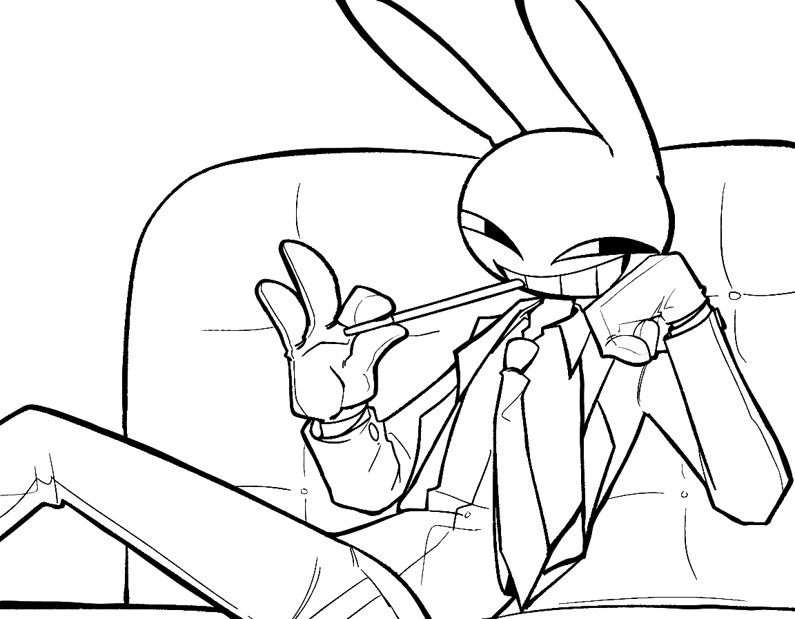 jax relaxing on sofa in formal suit the amazing digital circus line art