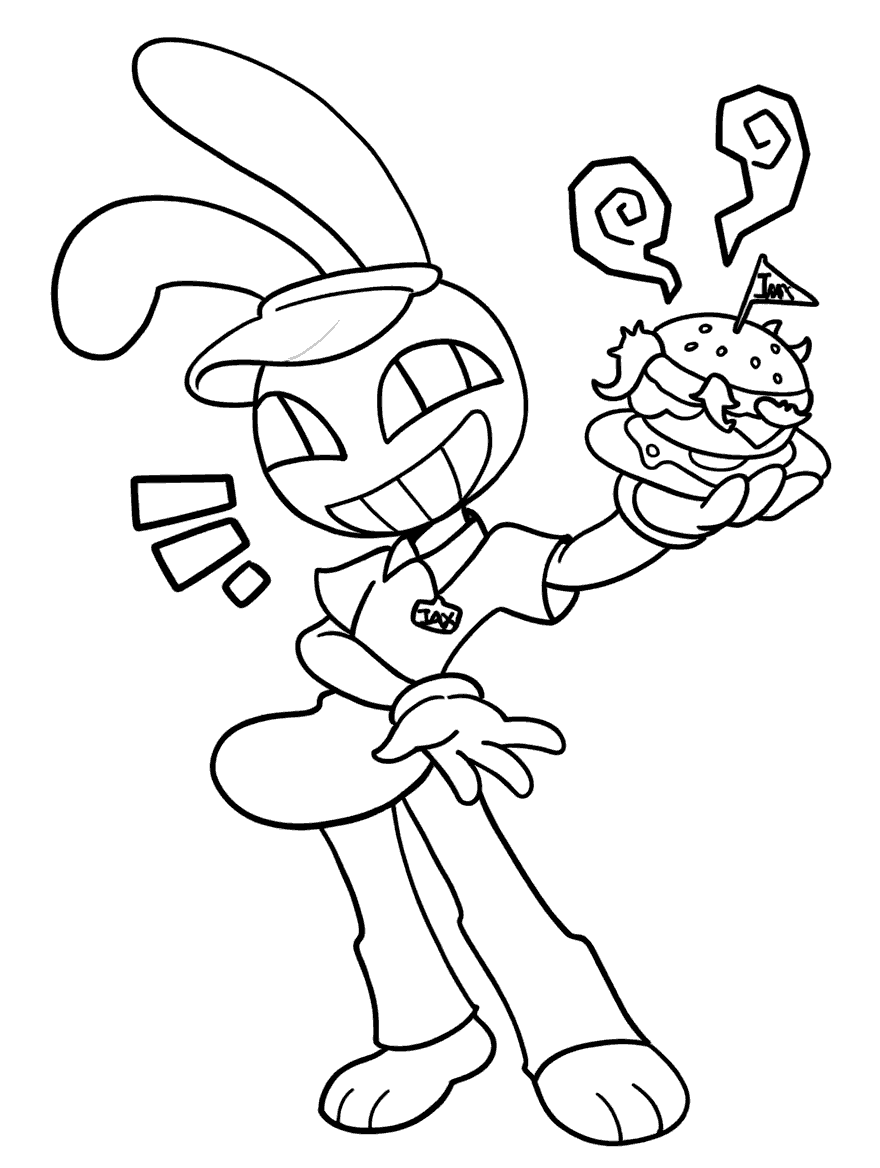 jax serving a delicious burger the amazing digital circus line art