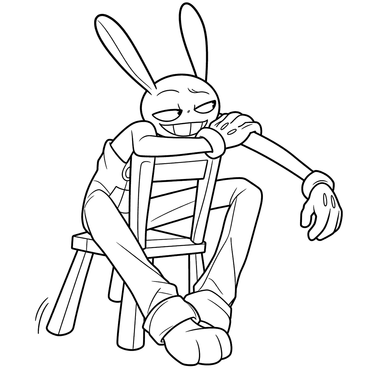 jax sitting on a chair backwards the amazing digital circus line art