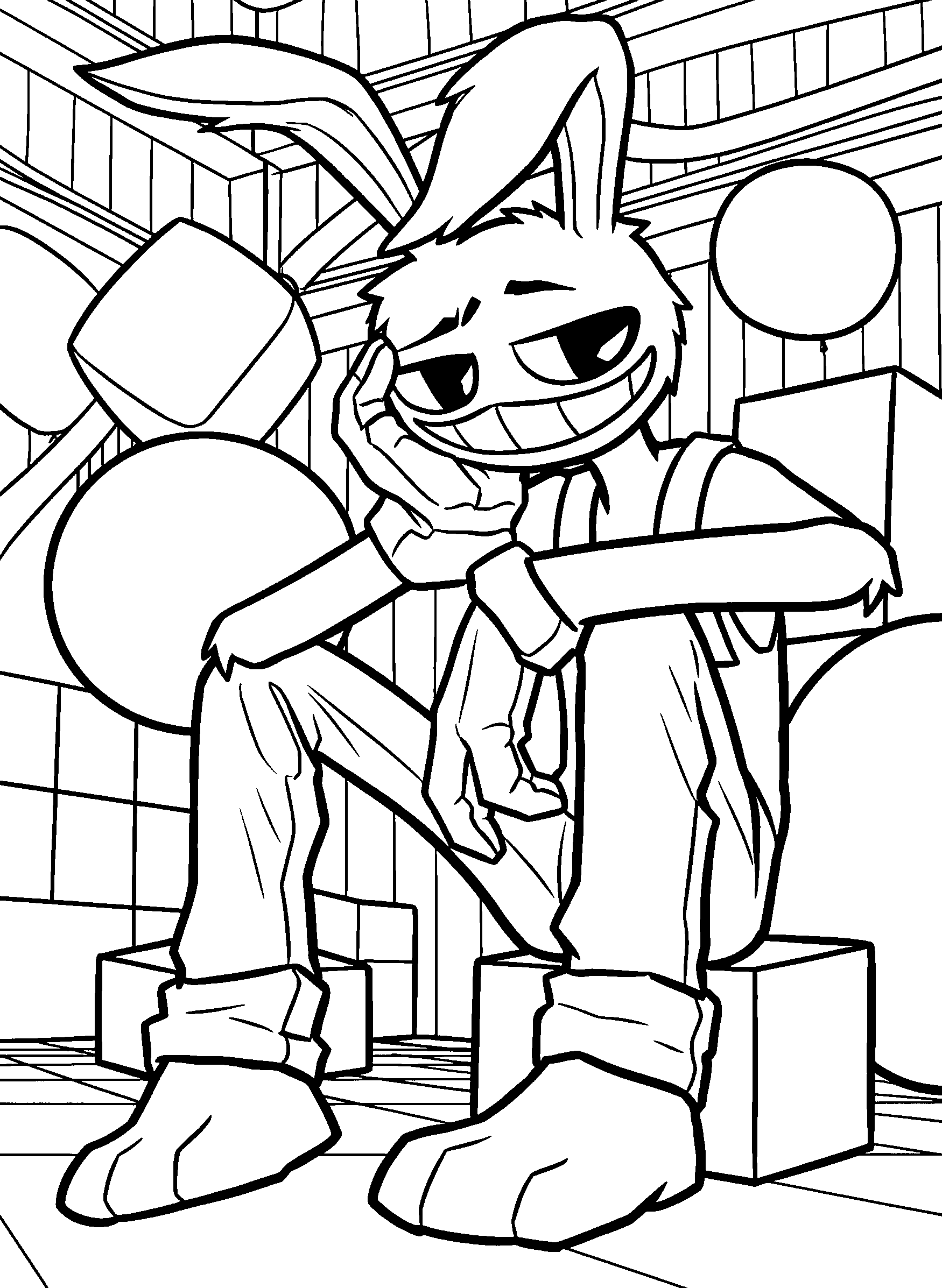 jax sitting on block in playroom the amazing digital circus line art