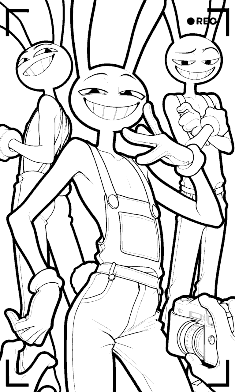 jax triple pose video recording the amazing digital circus line art