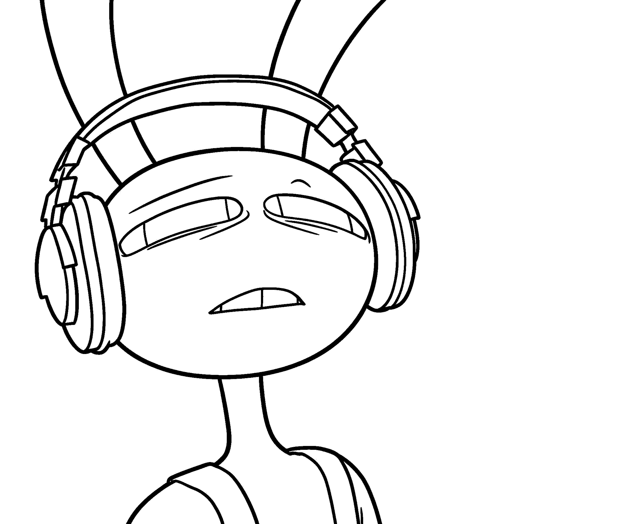 jax wearing big headphones listening music mood tadc the amazing digital circus line art