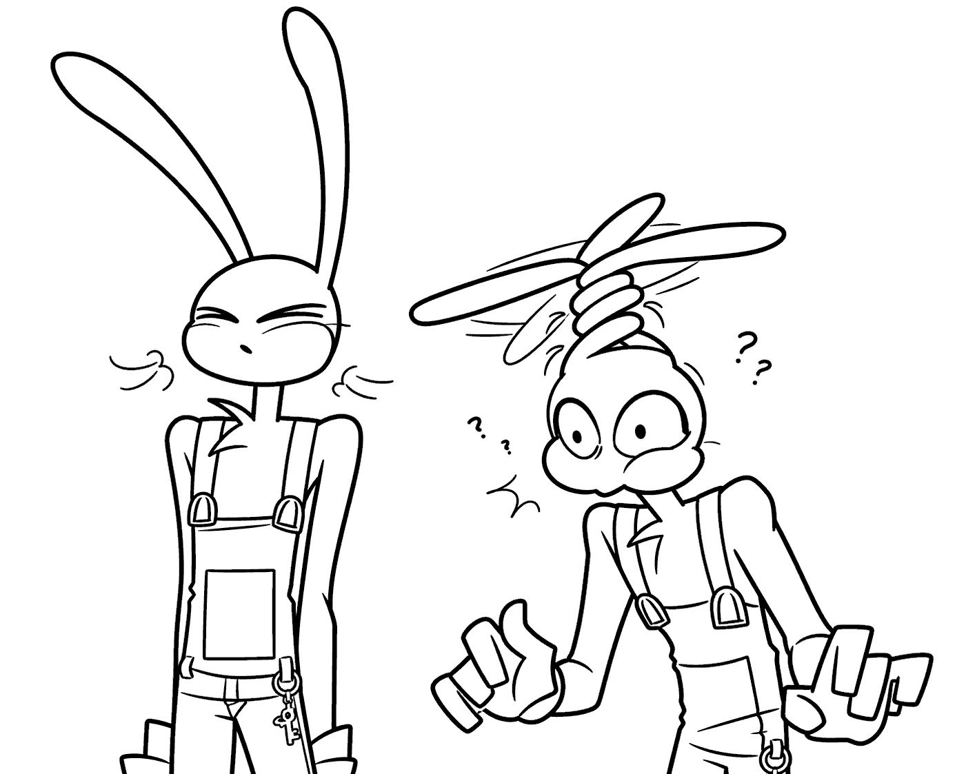 jax whistling and shocked helicopter ears twin frames tadc the amazing digital circus line art for kids and adults