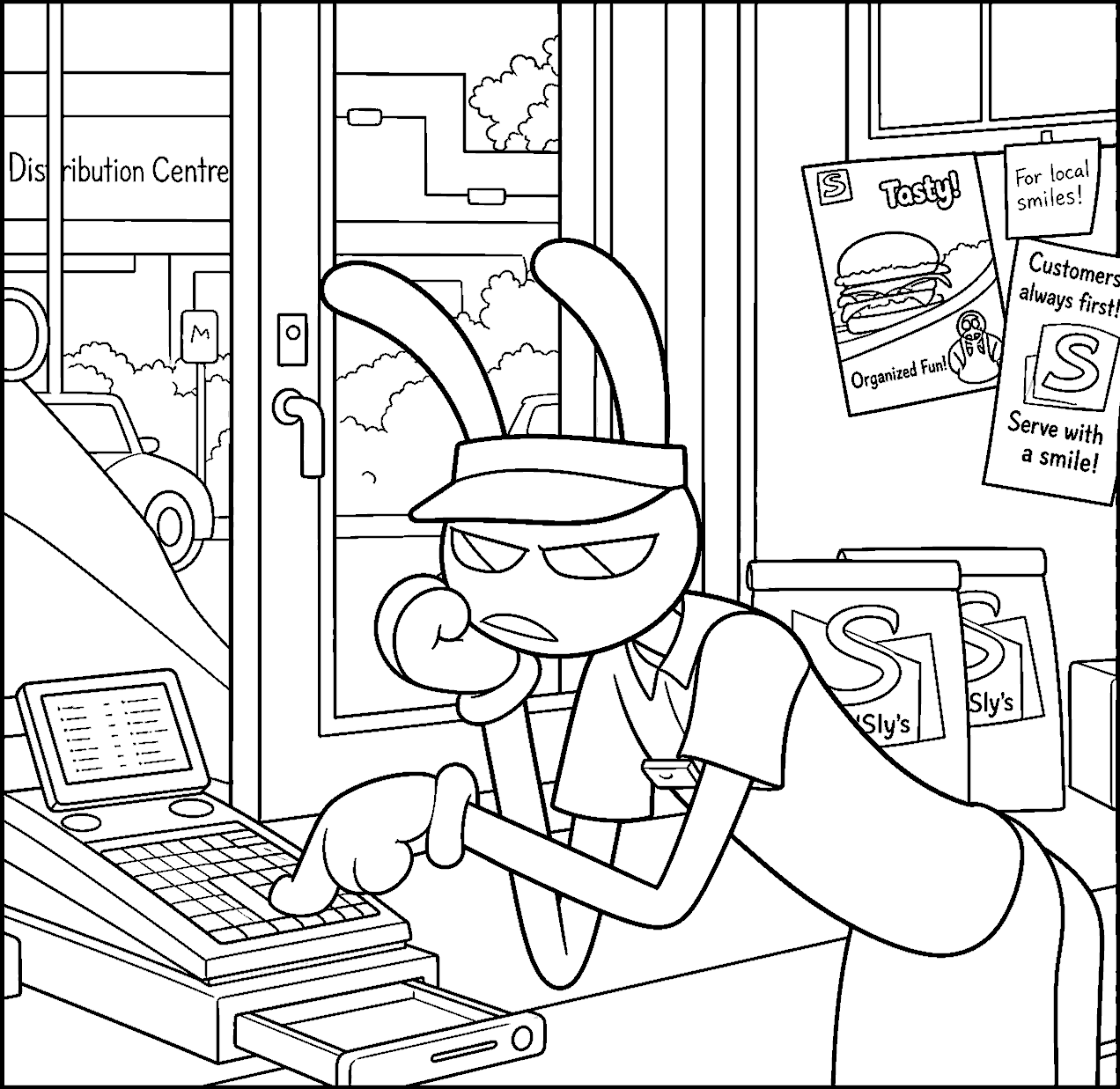 jax working at fast food slys the amazing digital circus line art