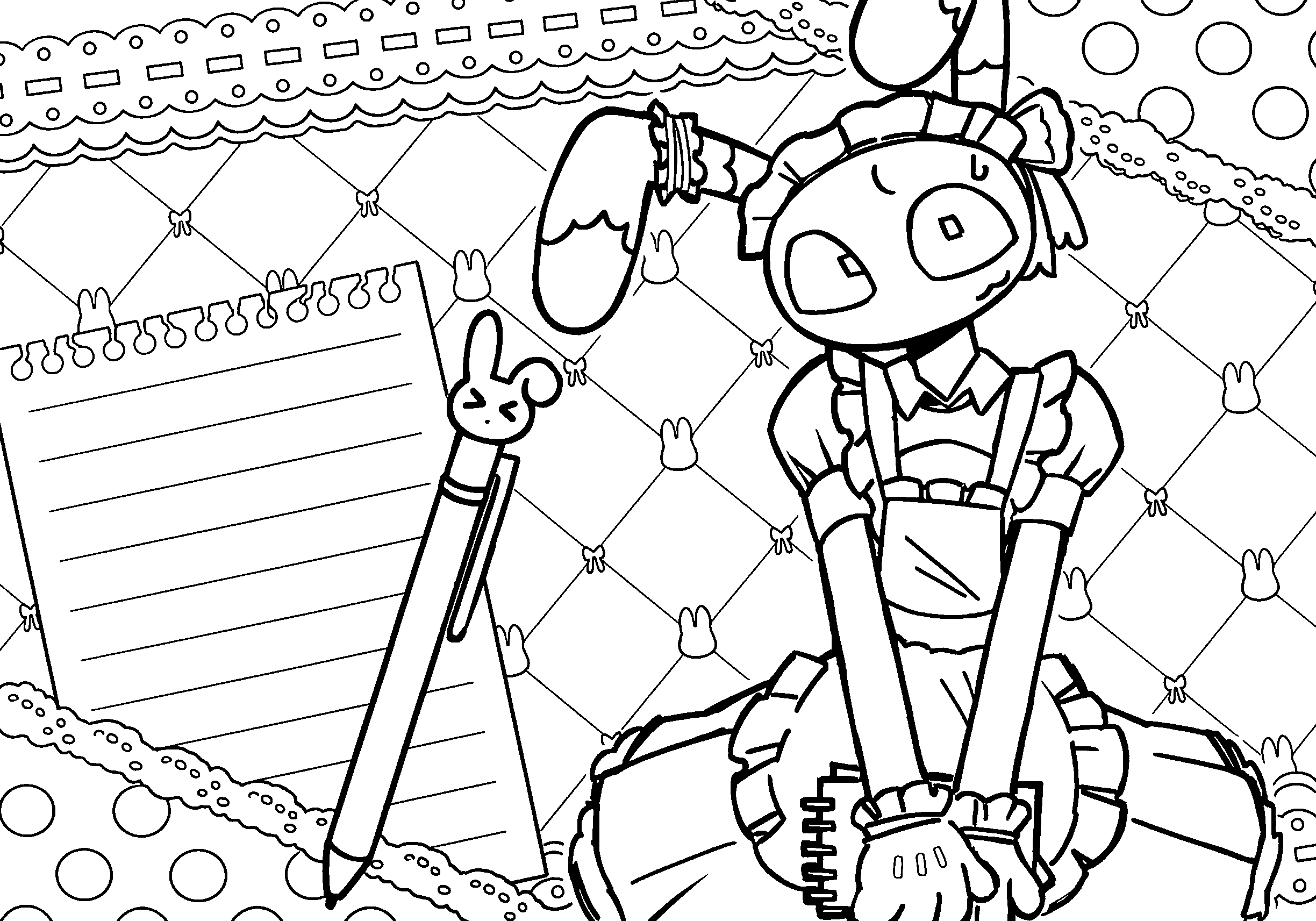 maid dress jax with notebook tadc the amazing digital circus line art