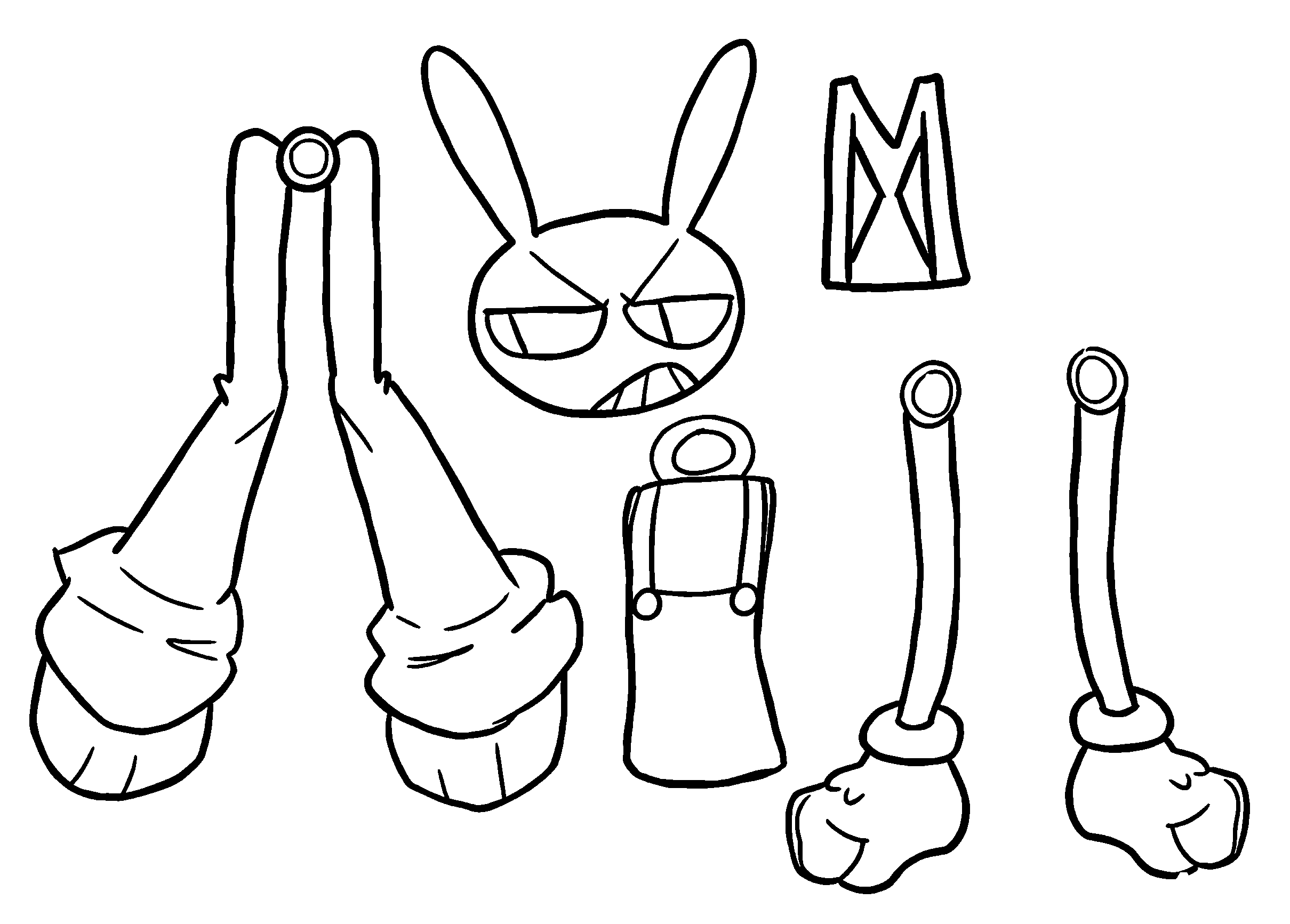 movable angry jax paper jointed doll craft activity sheet tadc the amazing digital circus line art for kids and adults