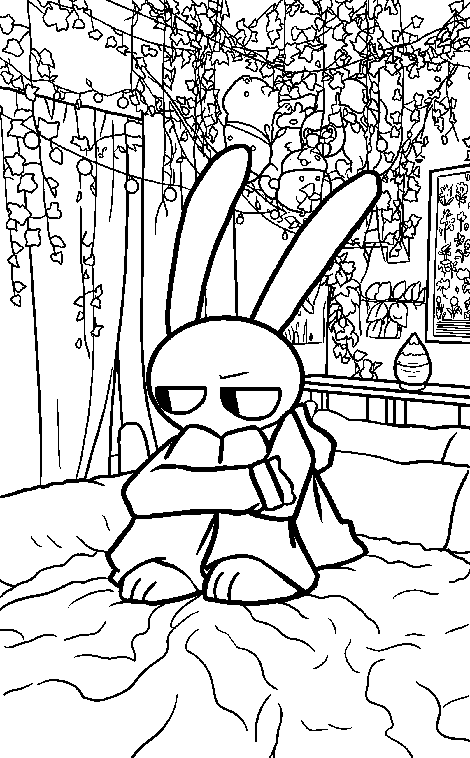 sad jax sitting on bed aesthetic room ivy tadc the amazing digital circus line art for kids and adults