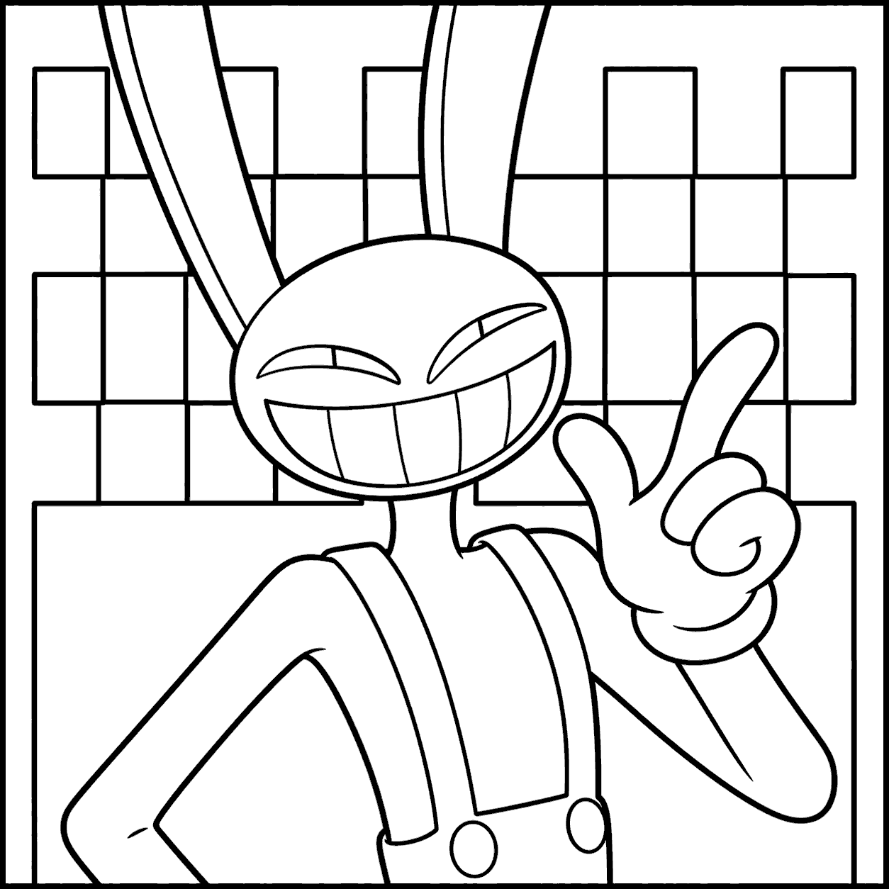 smug jax pointing finger gun portrait tadc the amazing digital circus line art for kids and adults