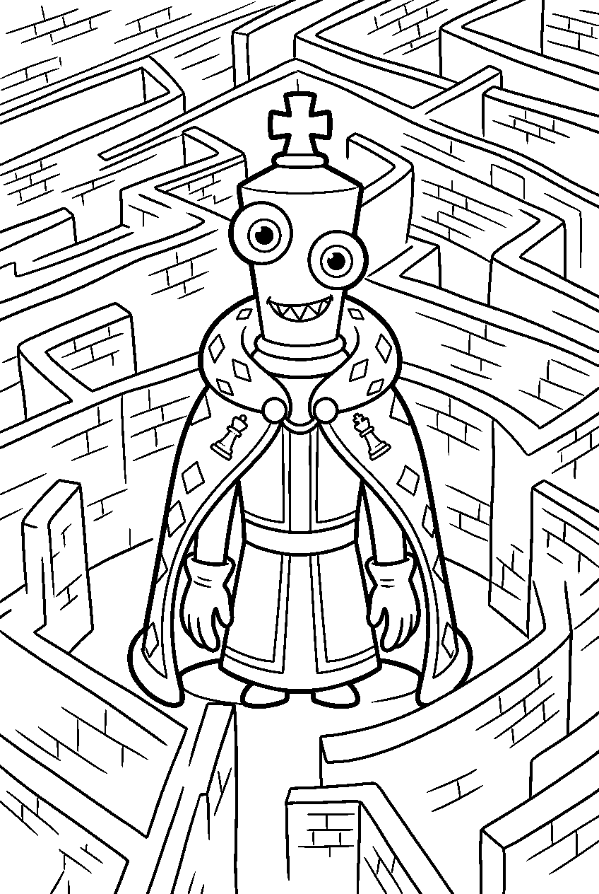 digital circus kinger in mystery maze line art