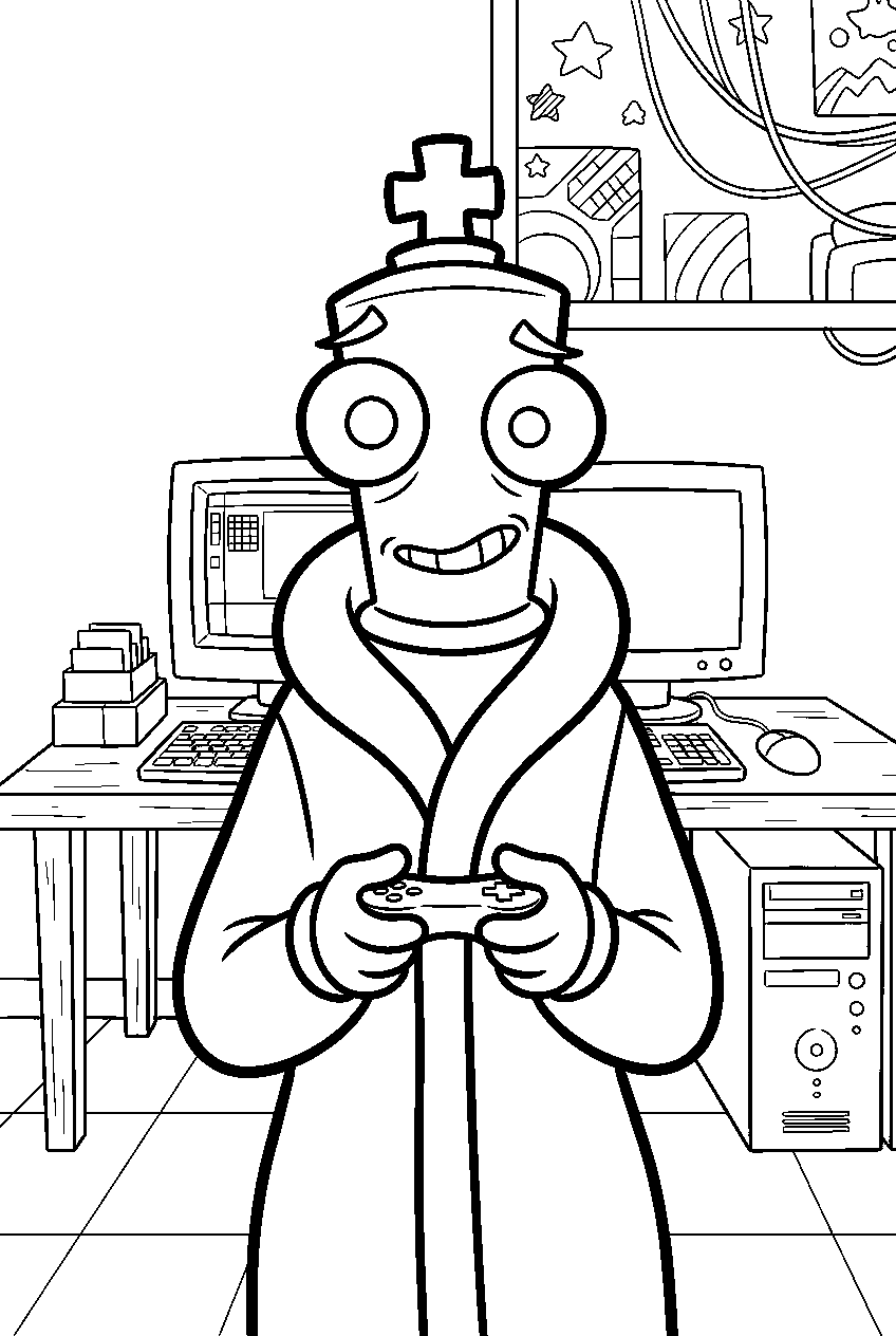 kinger from the amazing digital circus in computer room line art