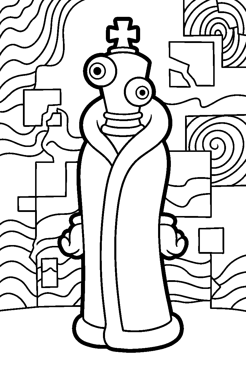 kinger from the amazing digital circus in glitch zone line art