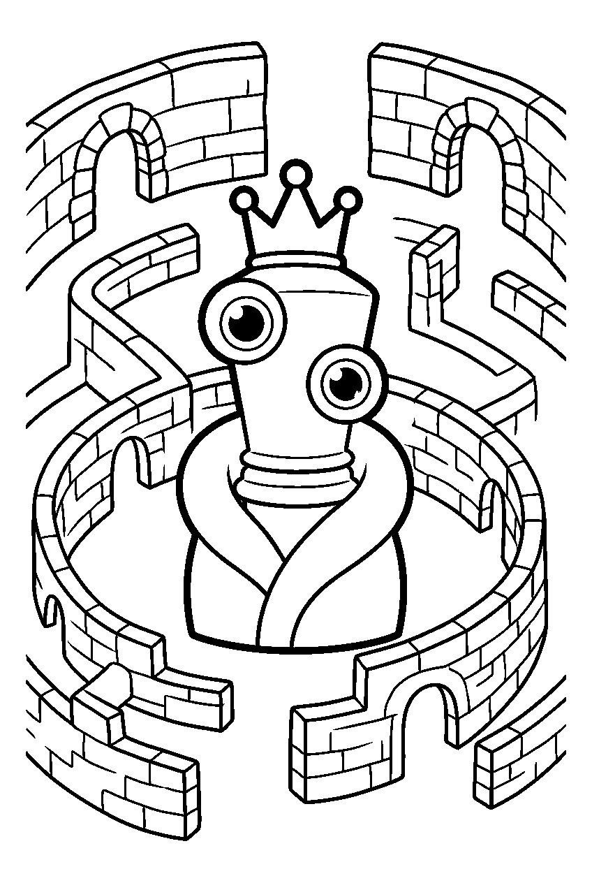 kinger from the amazing digital circus in mystery maze line art