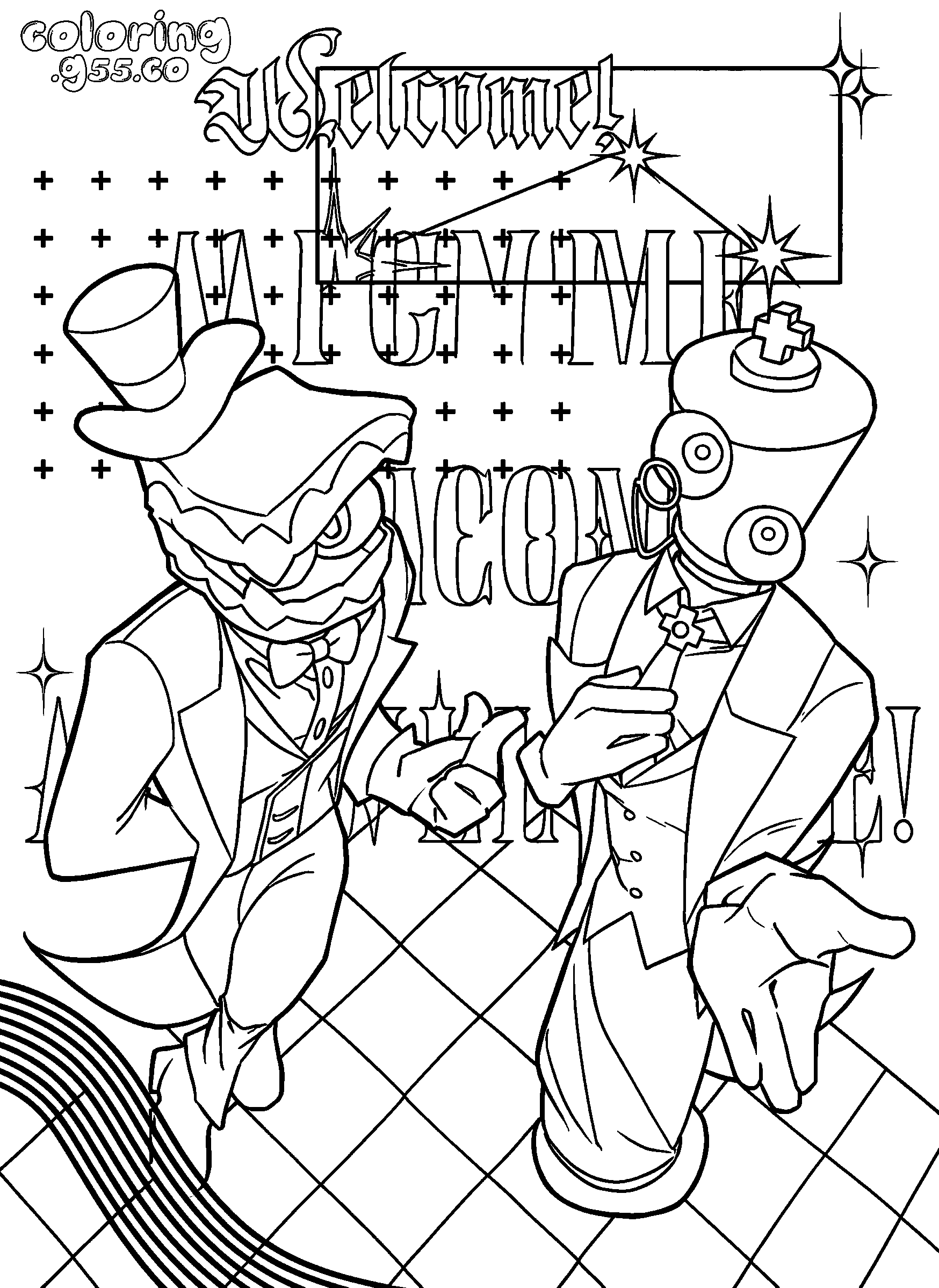 tadc caine and kinger welcome scene line art