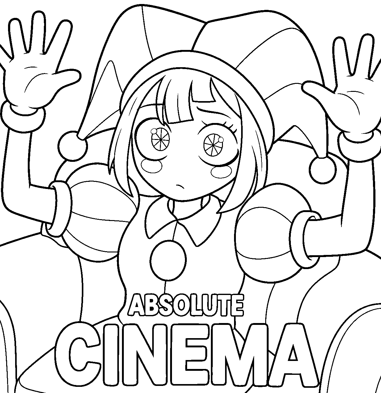 absolute cinema pomni meme hands up armchair tadc the amazing digital circus line art