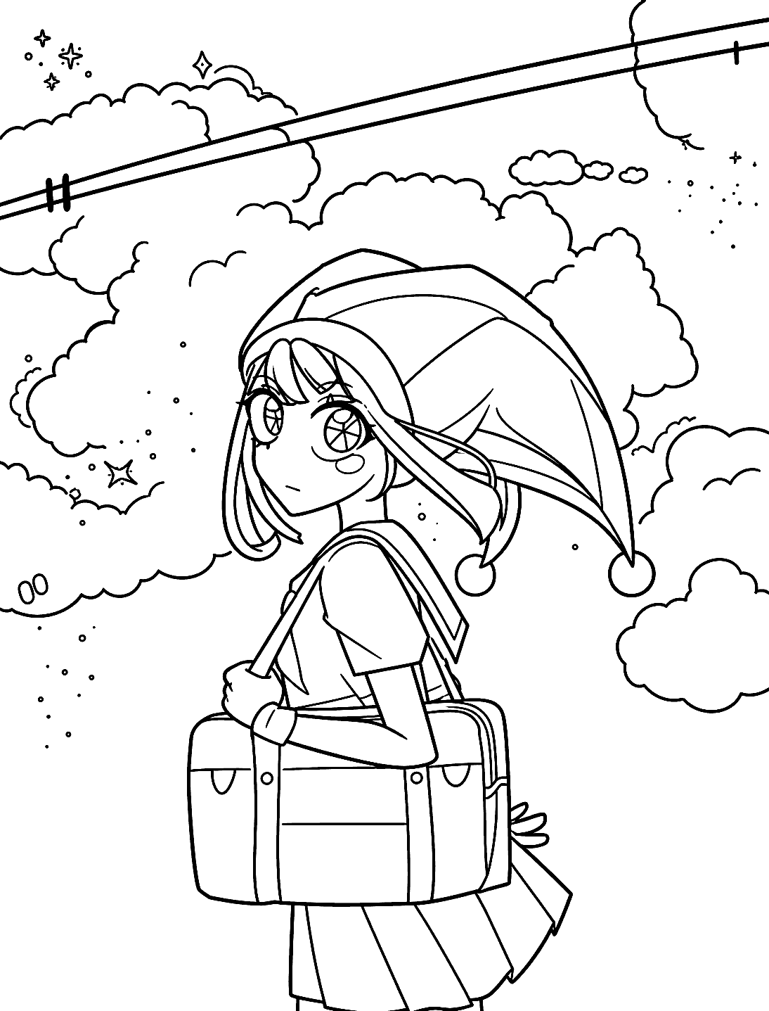 anime pomni school uniform bag clouds sky tadc the amazing digital circus line art