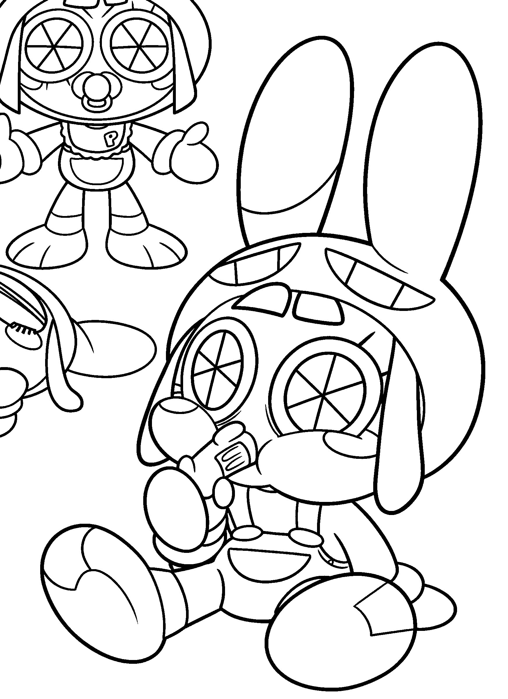 baby jax and pomni toddler jester rabbit tadc the amazing digital circus line art