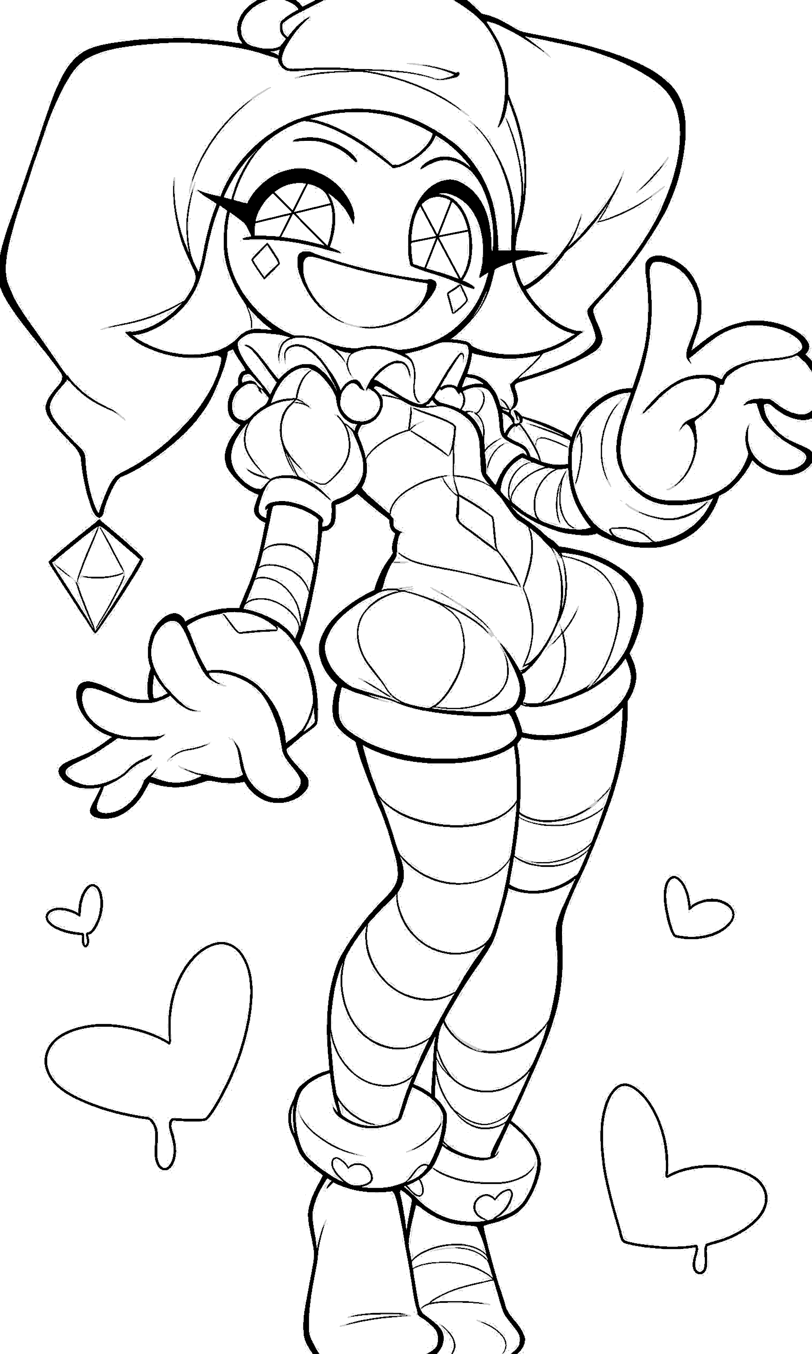 cheerleader pomni jester character hearts background tadc the amazing digital circus line art