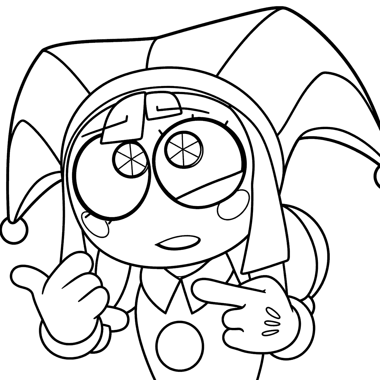 confused pomni pointing character the amazing digital circus line art