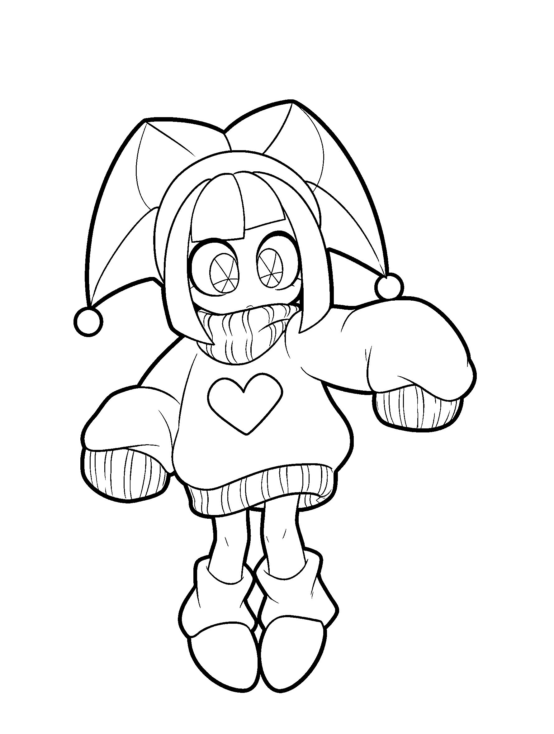 cozy pomni in oversized heart sweater the amazing digital circus line art