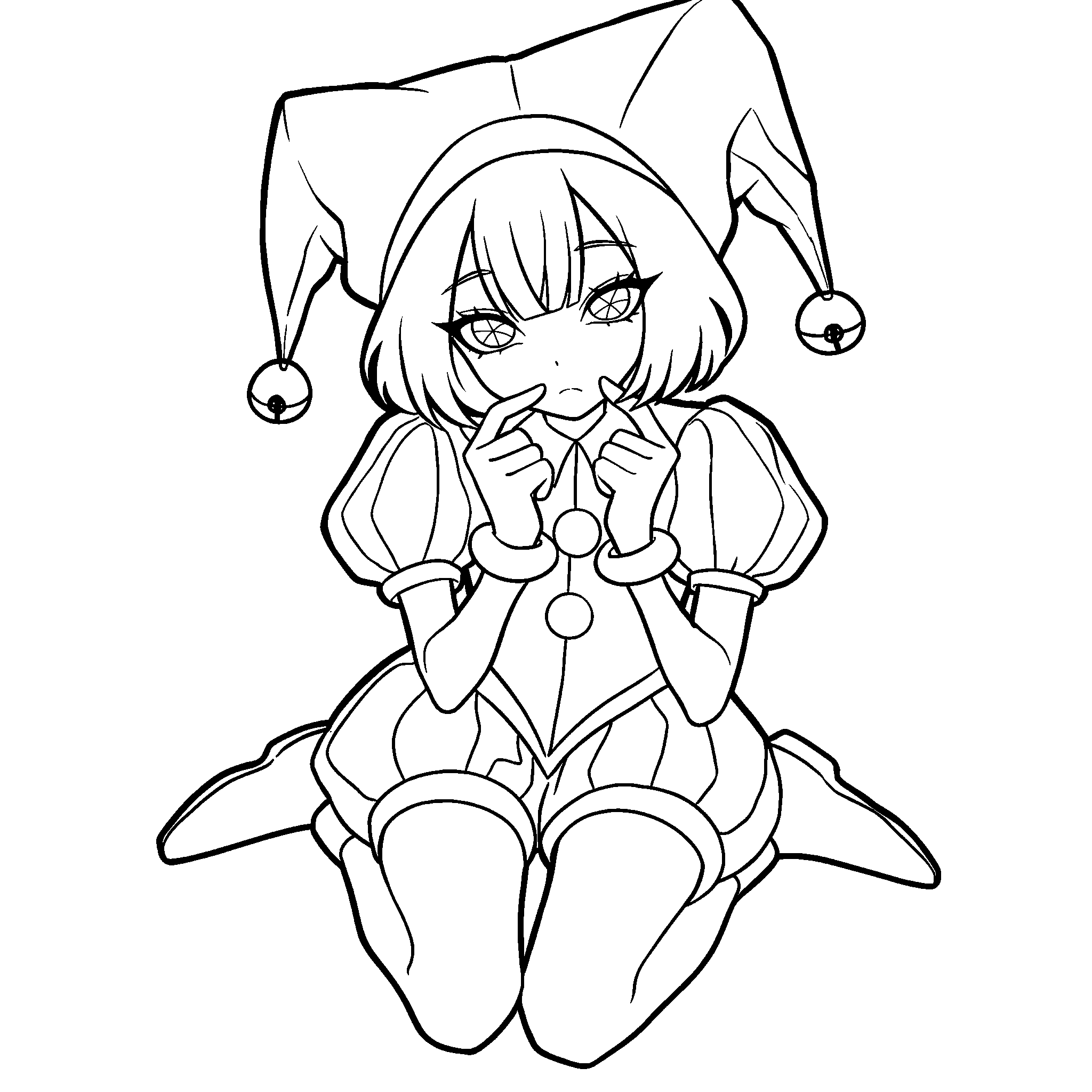 cute anime pomni kneeling shy jester girl tadc the amazing digital circus line art