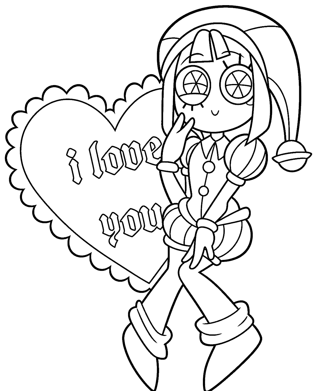 cute pomni big lace heart i love you jester girl tadc the amazing digital circus line art
