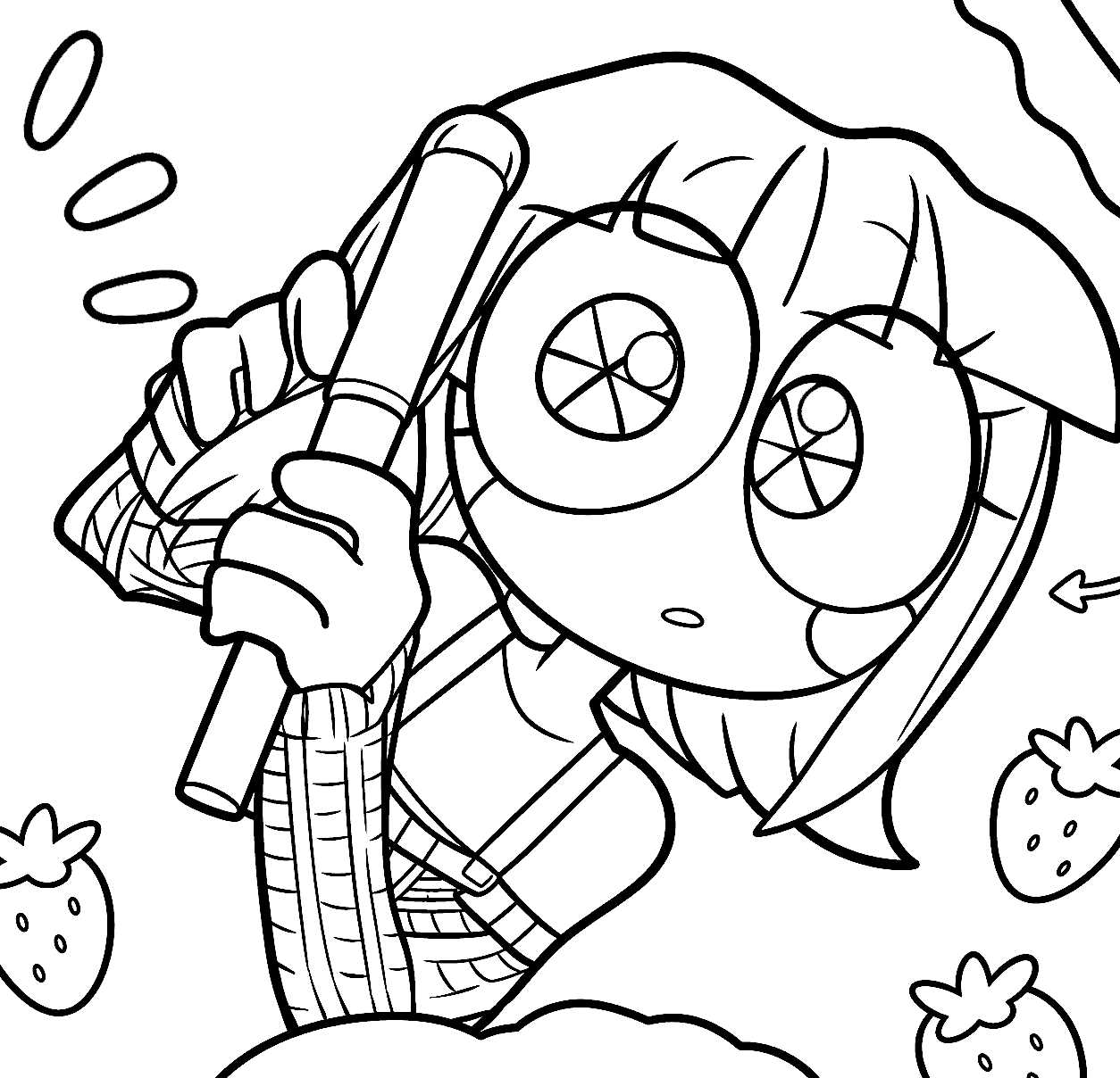 cute pomni using hair curling iron strawberry pattern tadc the amazing digital circus line art