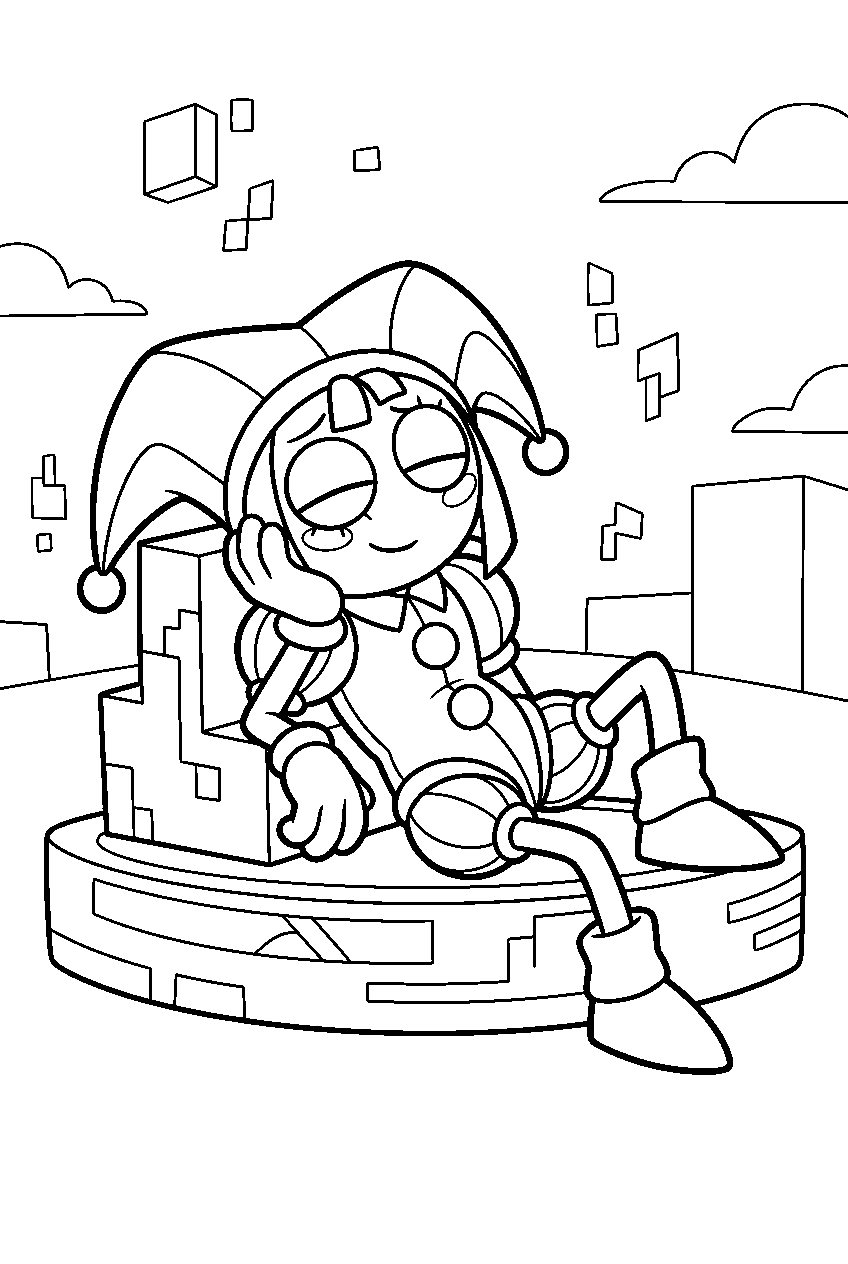 digital circus pomni resting in level line art