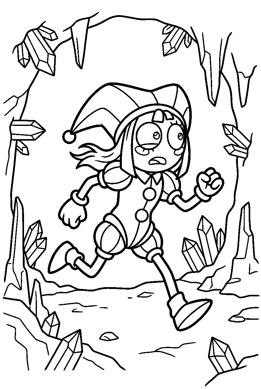 digital circus pomni running in crystal cave line art