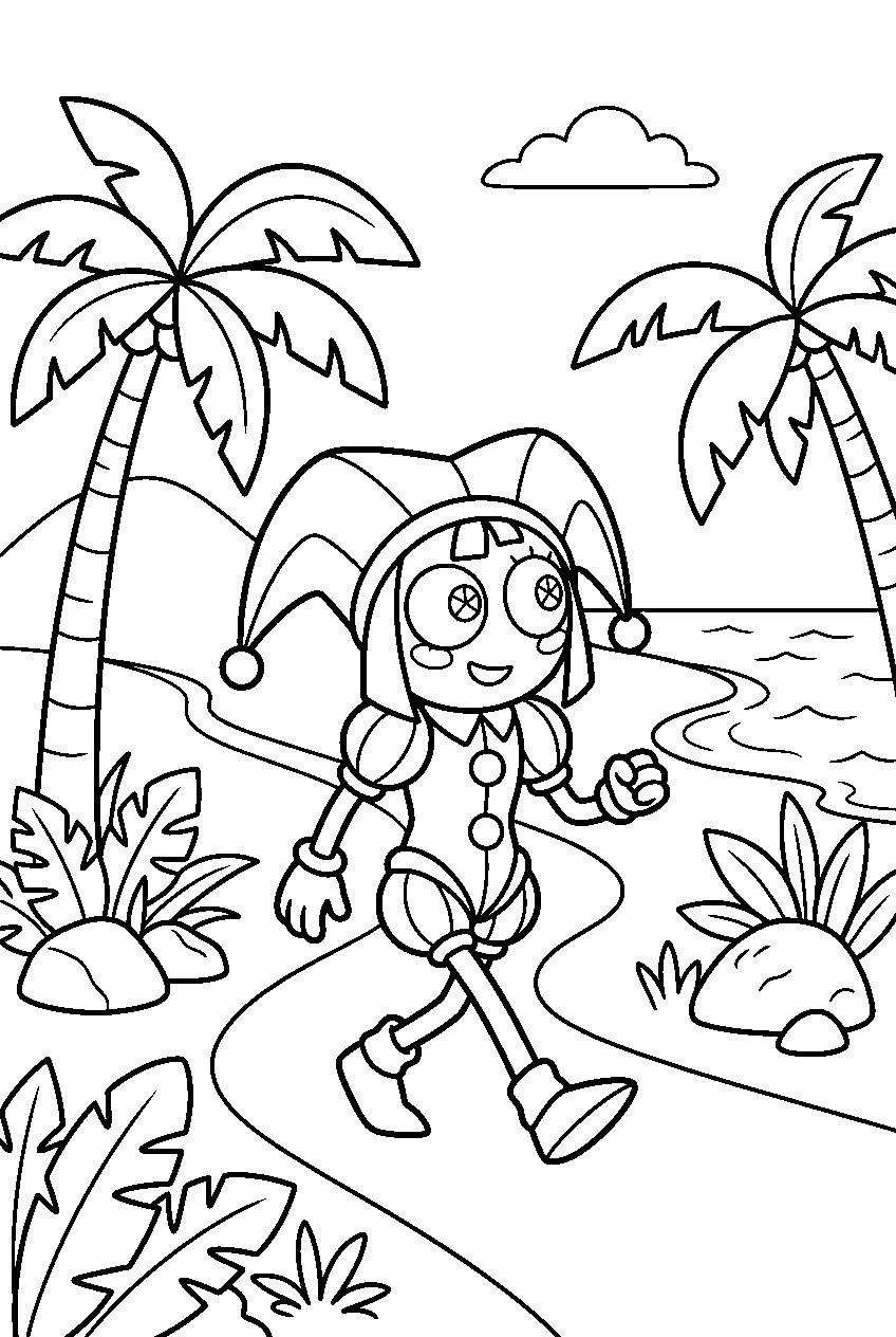 digital circus pomni walking on island line art