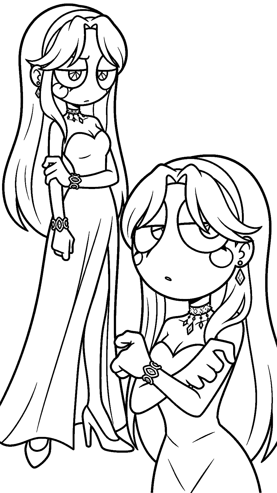 elegant pomni in evening gown long hair dress tadc the amazing digital circus line art