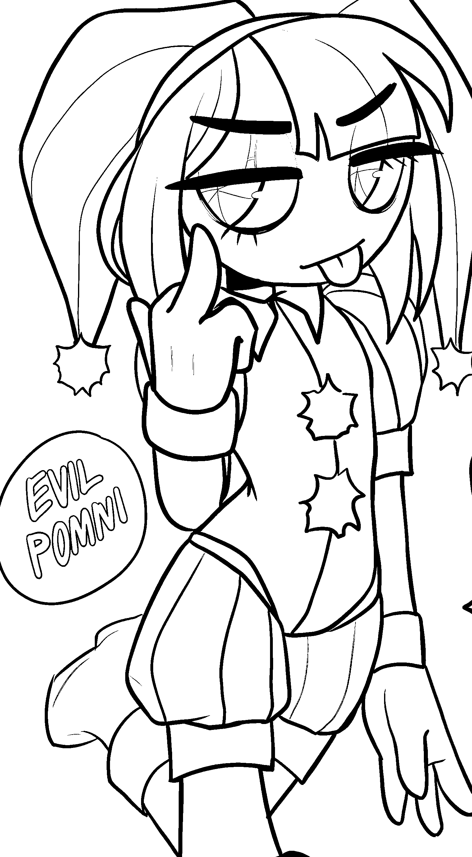 evil pomni middle finger tongue out tadc the amazing digital circus line art