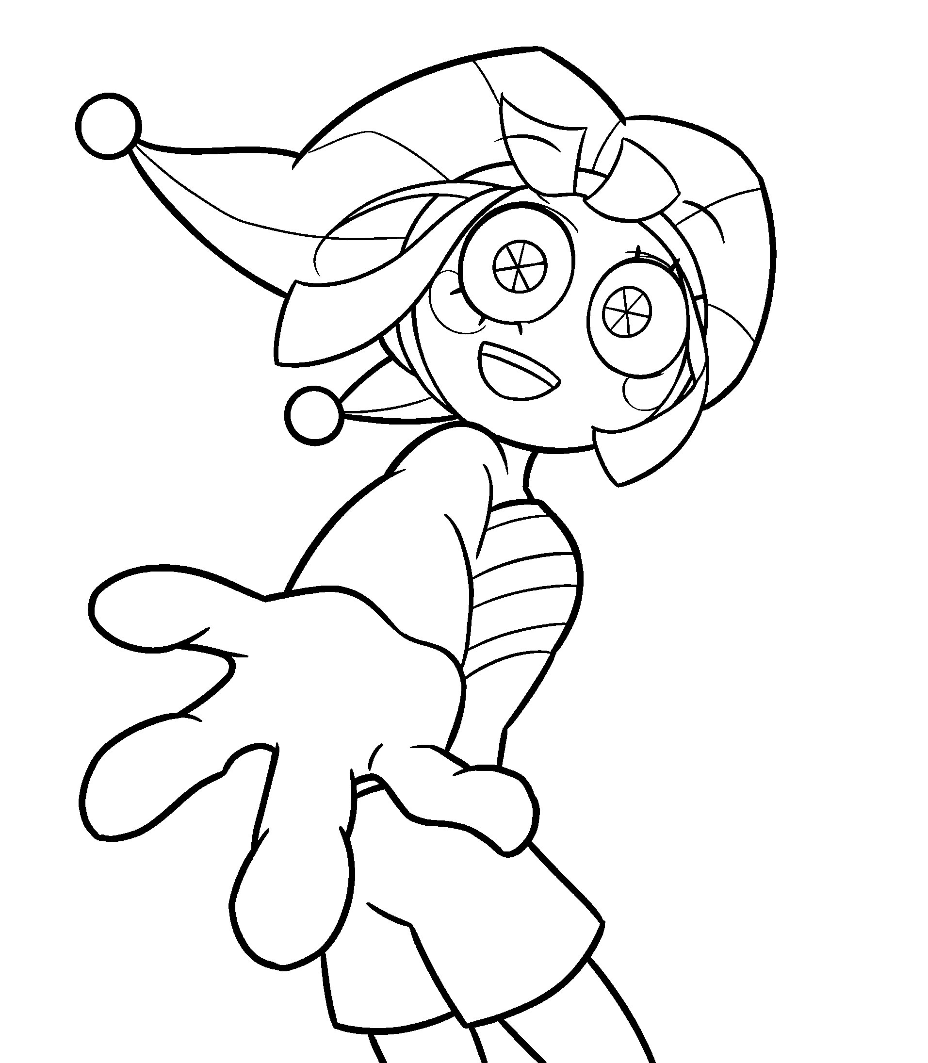 excited pomni reaching out the amazing digital circus line art