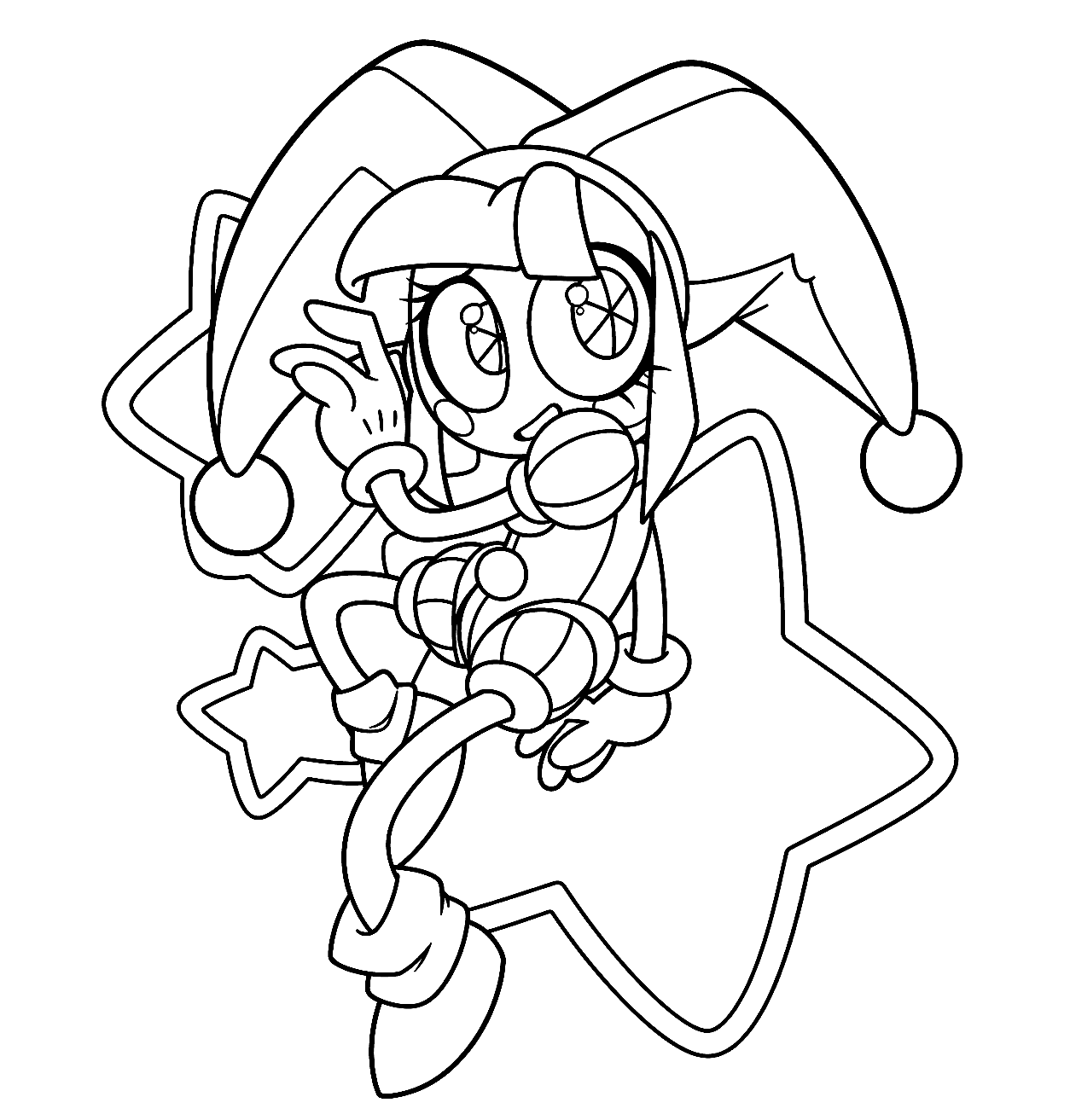flying pomni star pose tadc the amazing digital circus line art