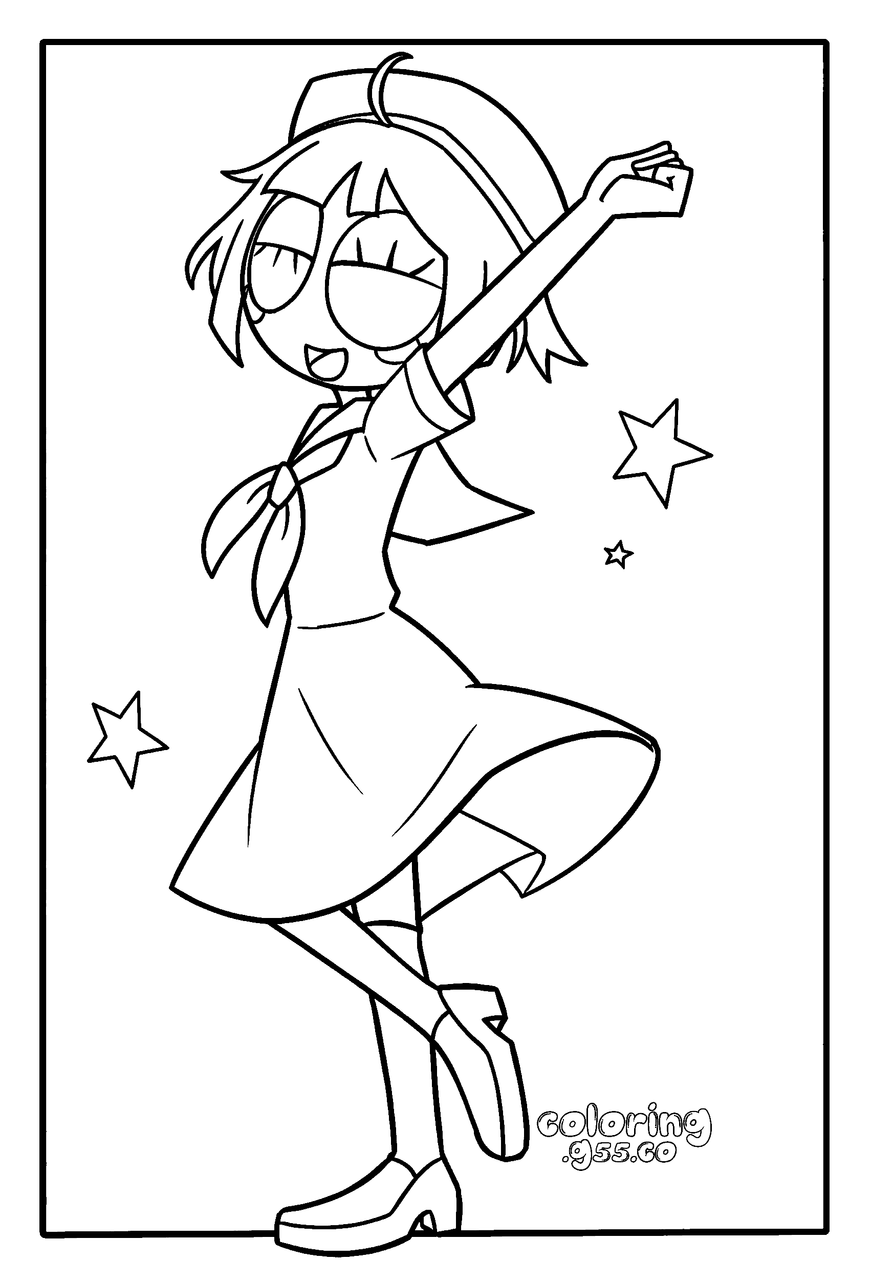 anime sailor uniform girl dancing sparkle stars for kids tadc the amazing digital circus style line art
