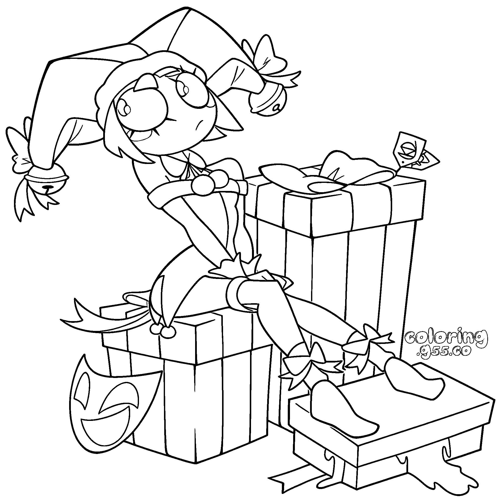 christmas pomni sitting on present gift boxes for kids tadc the amazing digital circus line art