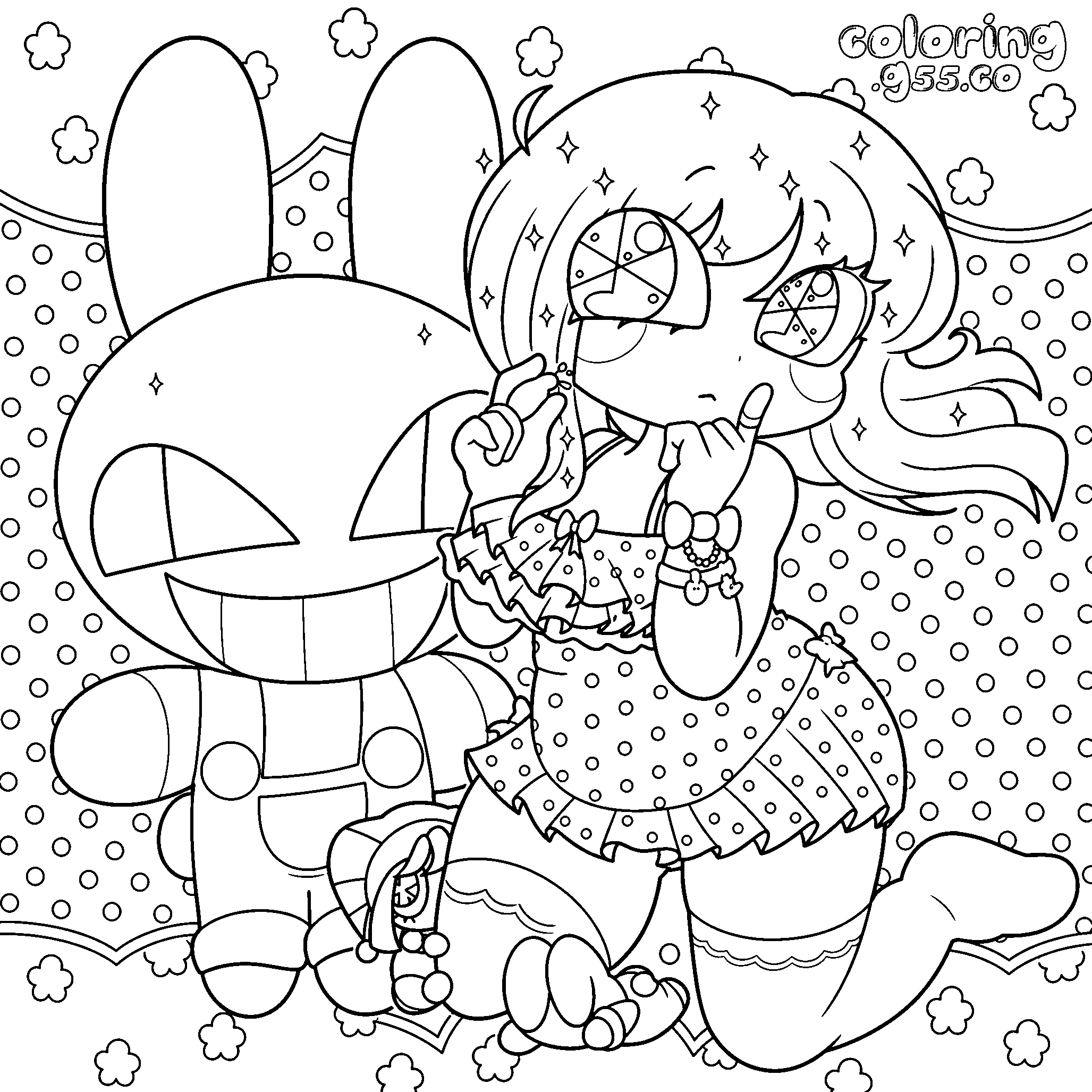 cute anime pomni and jax plush line art