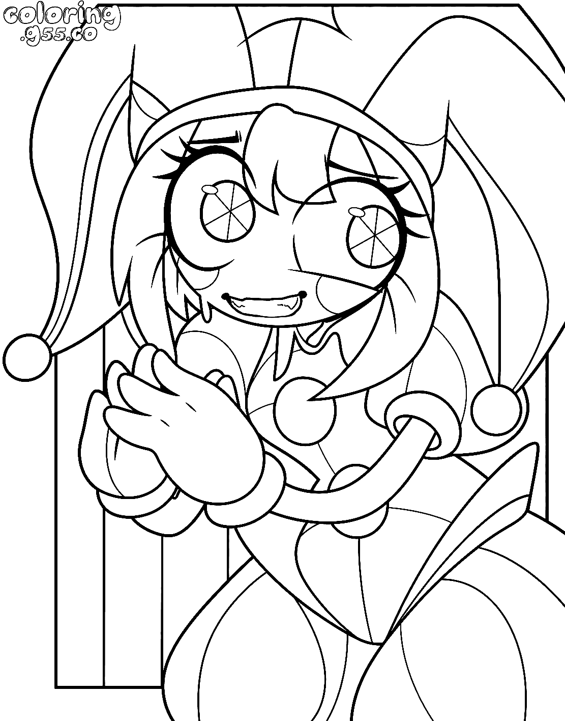 cute begging pomni clasping hands wide eyes for kids tadc the amazing digital circus line art